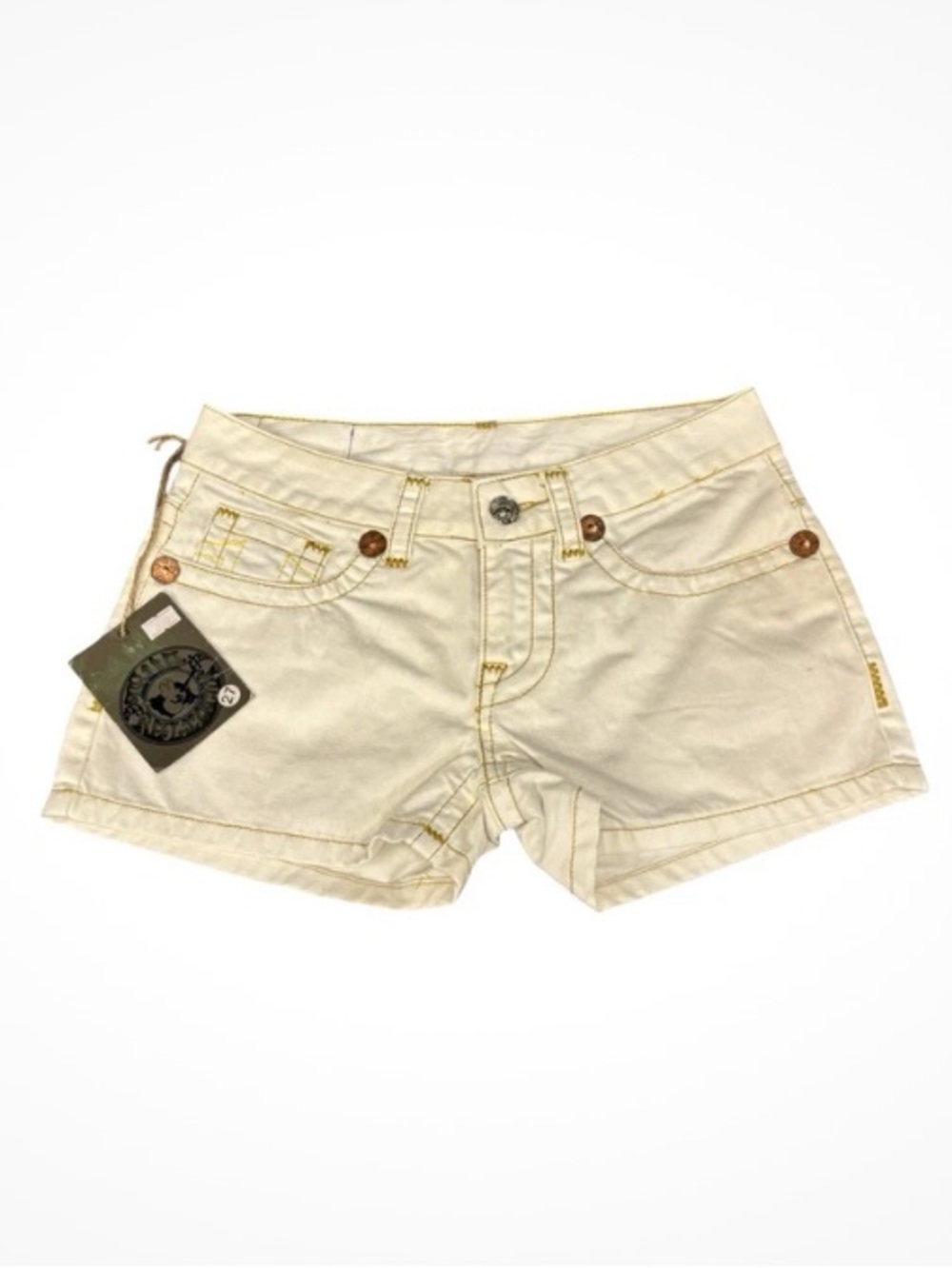 True Religion Cream Denim Low-Rise Short Shorts